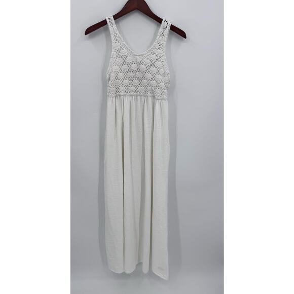 Aerie White Crochet Maxi Dress Boho Beach Coastal Summer Festival Size Large - Picture 4 of 10
